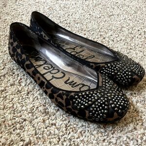 Sam Edelman S Charleen Ballet Flats Size 7.5 Shoes Leather Fur Animal Studded
